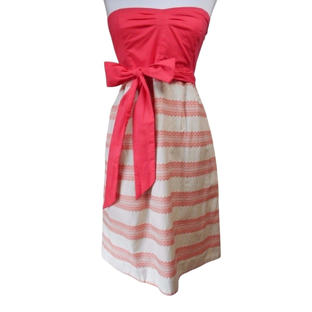 Maeve Anthropologie Strapless Coral Red Embroidered Sun Women Dress Size 8 NWOT